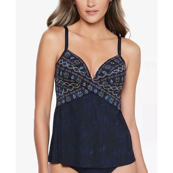 NWT Miracle Suit Allura Blue Swimsuit Tankini Tank Top - Size 16 - New Slimming - Picture 1 of 11